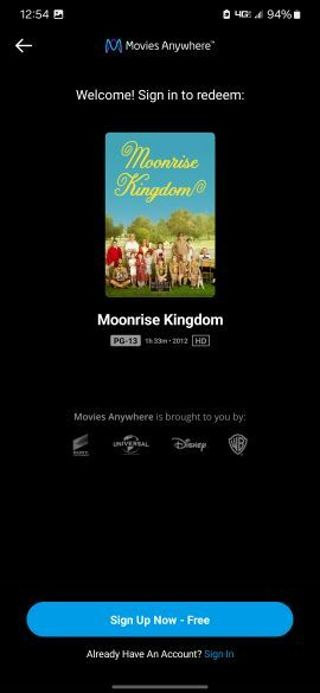 Moonrise kingdom Digital HD movie code MA/VUDU/iTunes