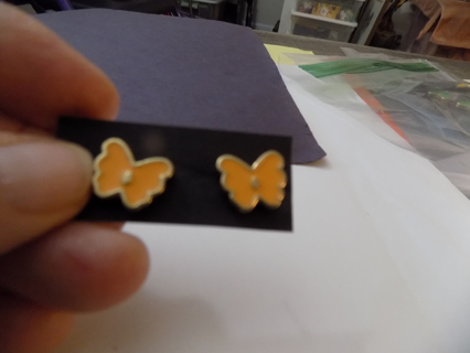 Dark yellow enamel butterfly post earrings