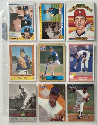 Nolan Ryan 1980s 90s Topps O-Pee-Chee Classic One-Sheet Baseball Cards Lot of 9