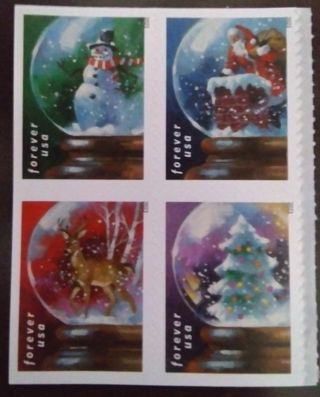 4 forever stamps. Snow globe, Winter Christmas Holiday