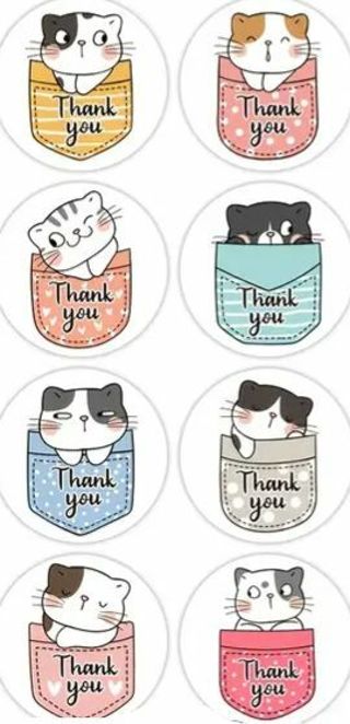 ⭐NEW⭐(8) 1.15" KITTY IN MY POCKET 'THANK YOU' STICKERS!!