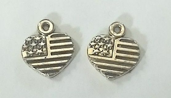 2 New silver tone flag heart charms