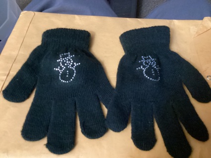 SNOWMAN BLACK WOOL GLOVES