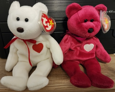 RESERVED - NEW - TY Beanie Bear Babies - "Valentino" & "Valentina"