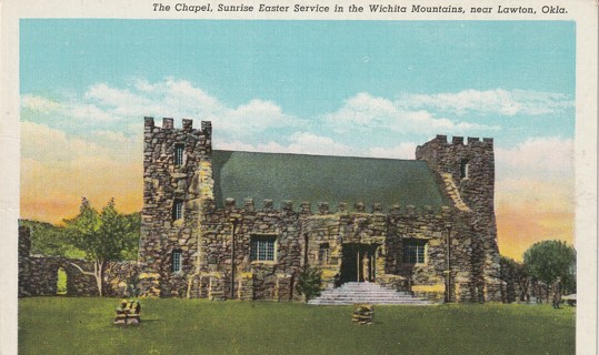 Vintage Used Postcard: m: Linen: Chapel, Wichita Mountains, near Lawton, OK