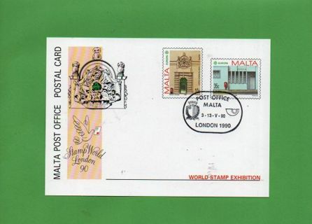 Malte Stationary postcard celebating the Stamp World London 1990