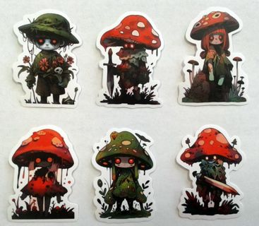 Six Scary Mushroom People Stickers