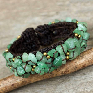 Adjustable green quartz and macrame cuff bracelet