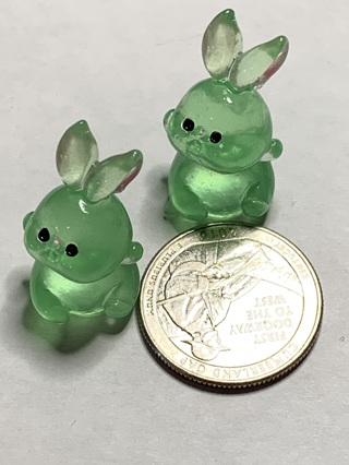 BUNNIES/RABBITS~#3~GREEN~SET OF 2~GLOW IN THE DARK~FREE SHIPPING!