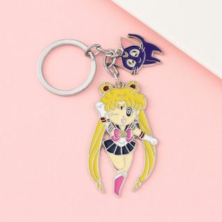 Japanese Anime Sailor Moon and Luna Metal Keychain (NEW)