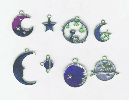 8pc GP ENAMEL MIXED BLUE MOON STAR CHARMS (PLEASE READ DESCRIPTION