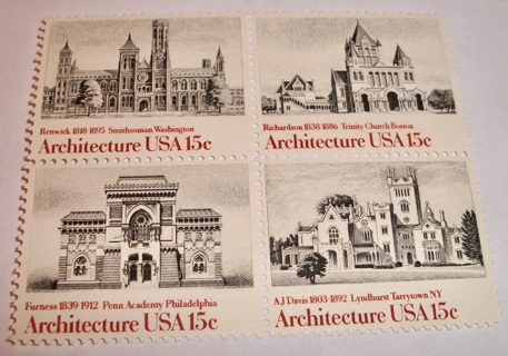 Scott #1838-41, Architecture USA, Pane of 4 Useable 15¢ US Postage Stamps