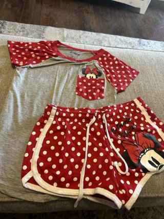 Disney Minnie Mouse Polka Dot Red Pocket Top & Shorts Set Size: S 3/5