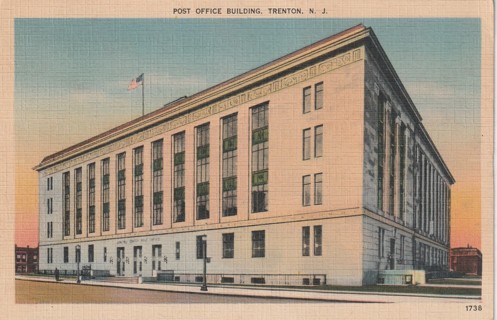 Vintage Used Postcard: (b): 1937 Post Office, Trenton, NJ