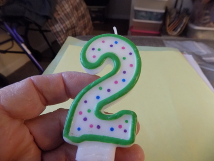 New # 2 Birthday Candle with green backgrounds
