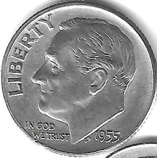 1955 Roosevelt Dime 90% Silver U.S. 10 Cent Coin