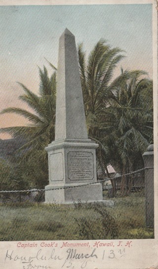 Vintage Used Postcard: k: 1911 Captain Cook's Monument, Hawaii territory