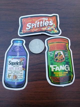 3 Wacky Packages throwback Vinyl Decal Laptop Skateboard Sticker bomb 70's 80's Retro Style