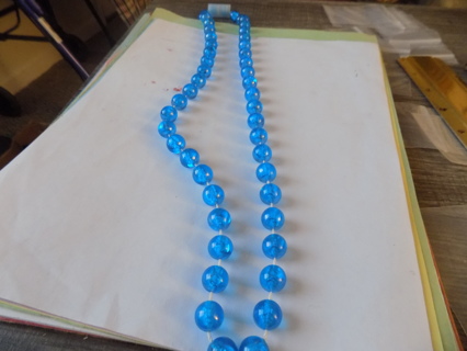 Long light blue bead necklace round beads