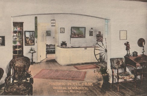 Vintage Unused Postcard: (h): Pre Linen: Hotel Desk, General Lewis Hotel, Lewisburg, WV