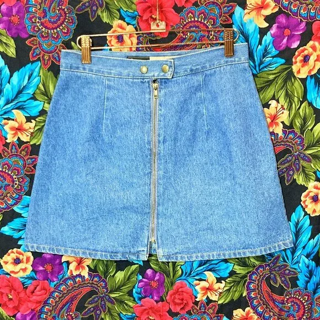 VINTAGE 90s ELLEMENNO WOMEN DENIM SKIRT SIZE 26 WAIST FULL FRONT ZIP SIZE 8