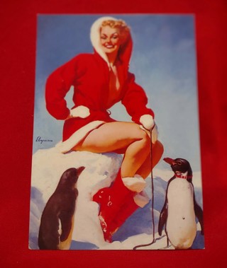 Vintage Looking Pinup Girl Penguin Postcard Paper Craft