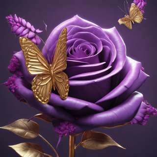 Listia Digital Collectible: Purple Rose & Gold Butterflies