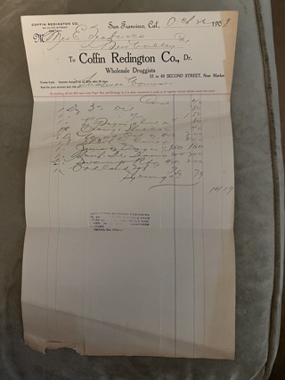 Coffin Redington Druggist Invoice 1909 San Francisco CA