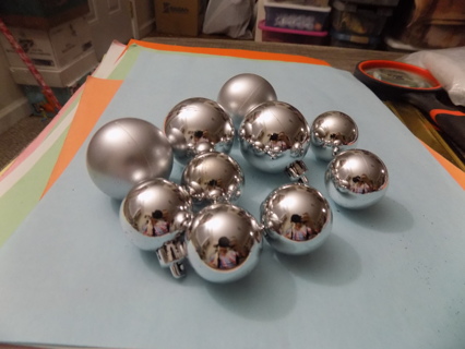 10 silver round ornaments 2 sizes Satin finish and shiny