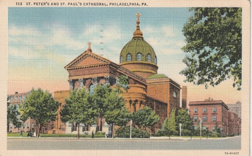 Vintage Used Postcard: (s): 1941 St Peter's & St Paul's Cathedral, Philadelphia, PA