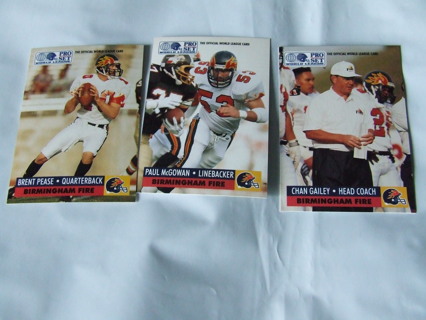 1991 WLAF Birmingham Fire Team Pro Set Card Lot of 3