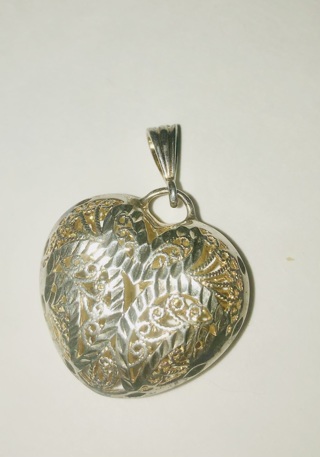 Antique Heart Pillow Charm Sterling Silver