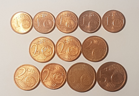 12 Coin Euro 1 2 5 Cent 1999 2002 2004 2007 2010