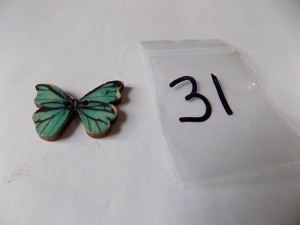 Wood butterfly button # 31 light blue