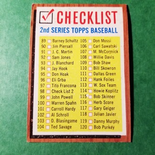 1962 - TOPPS EXMT - NRMT BASEBALL - CARD NO. 98 - 2ND SERIES CHECKLIST