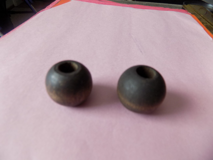 Set of 2 dark brown round macrame beads 1 1/4 inch