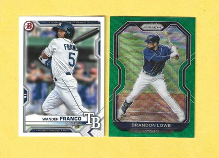 2021 Bowman Wander Franco + 2021 Panini Prizm Tier 2 Green Brandon Lowe Insert Baseball Card Rays