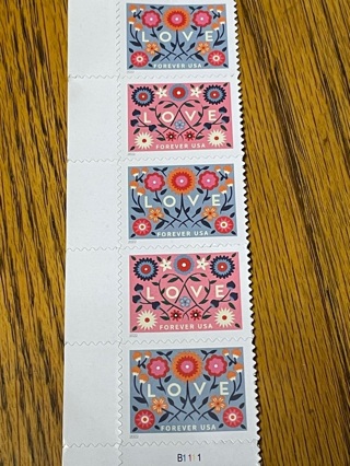 5 LOVE Forever Stamps 