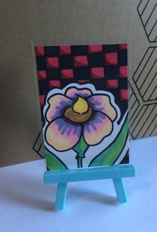 Flower on Checkered Background original drawing aceo