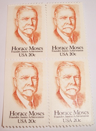 Scott #2095, Horace Moses, Pane of 4 Useable 20¢ US Postage Stamps