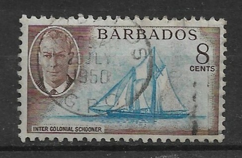 1950 Barbados Sc221 8¢ Intercolonial Schooner used