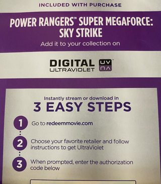 Power Rangers' Super Megaforce: Sky Strike Movie Code