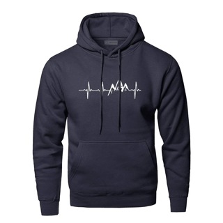 Mountain Heartbeat Hoodies for Man Sweatshirt Autumn Long Sleeve