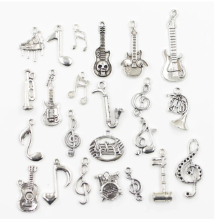 30pcs Charms Musical Guitar Note Piano French Horn Saxophone Antique Silver Color Mixed