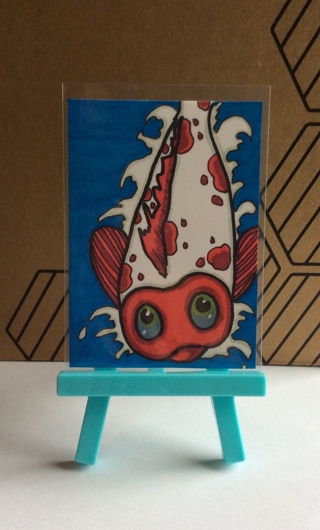 Splashing Red Spotted Koi Original drawing aceo