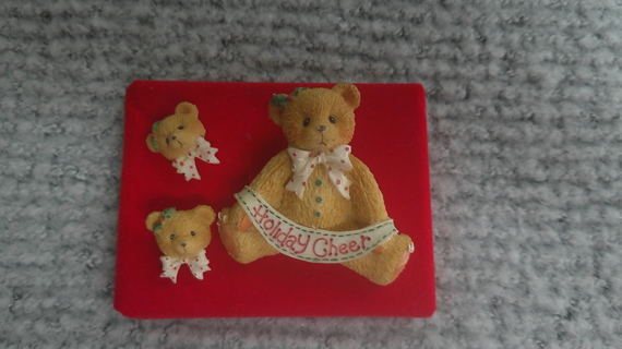 Vintage ENESCO Cherished Teddies HOLIDAY CHEER Pin & Earrings Set