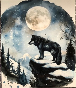 Wolf with moon  - 3 x 4” MAGNET - GIN ONLY