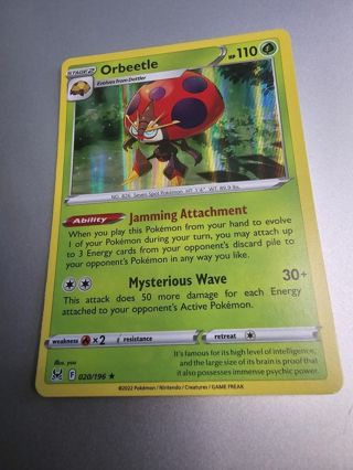 Pokemon Orbeetle holo rare card 020/196