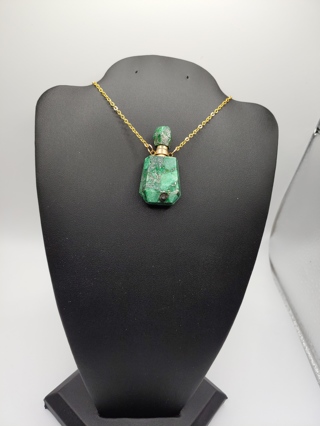 New Imperial Jasper and Pyrite Faceted Gemstone Perfume Bottle Pendant Necklace With Faceted Lid