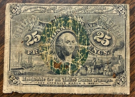 25 cents 1863 US fractional currency banknote